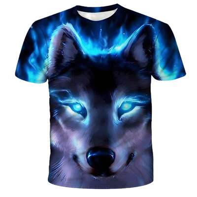3D Printed Wolf Totem Graphic T-Shirt for Teens | Loose Fit Round Neck Short Sle-image