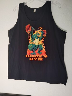 Vintage Godzilla “Godz’s Gym” -Black Muscle Shirt- Large Rare -image