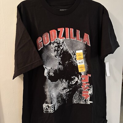 Godzilla Mens L (42-44) Black Retro Classic Movie Graphic Shortsleeve TShirt NEW-image