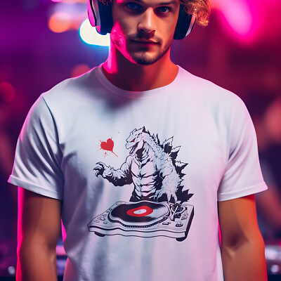 Godzilla DJ Tee - Unisex Adult T-Shirt Hip Hop Graffiti Urban Street Wear Anime-image