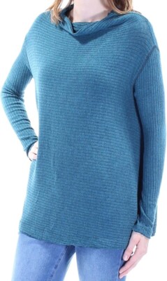 Free People Ribbed Raw Hem Cutout Casual Top Green Blouse Mock Neck, Size L-image