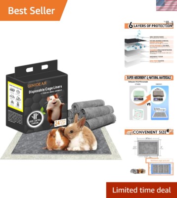 Multi-Pack Disposable Guinea Pig Pee Pads - Charcoal, Odor Controlling, 24 Count-image