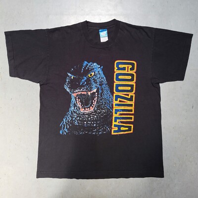 Vtg 90s GODZILLA Promo Movie T-Shirt 1994 Single Stitch Monster Black Tee L RARE-image