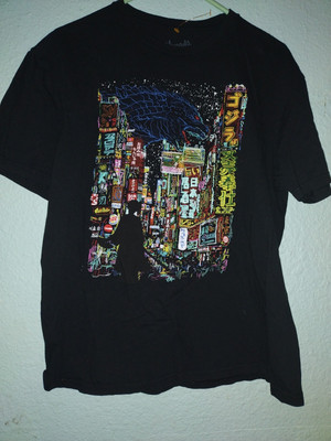 Threadless Kaiju City Godzilla Anime Artist Graphic Black Japanese T-shirt Small-image