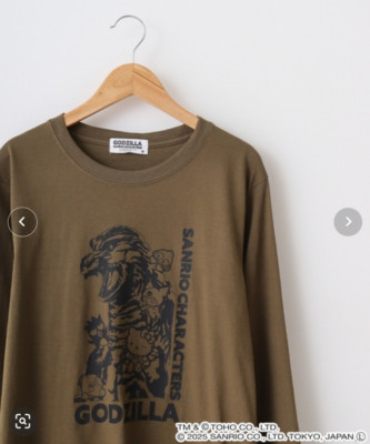 Godzilla x Sanrio Characters Long Sleeve T-Shirt Khaki Unisex JP LTD Original-image