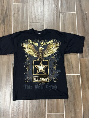 US Army Strong Fighting Eagle Graphic S T-Shirt Gold Black Design Grunt Style-image