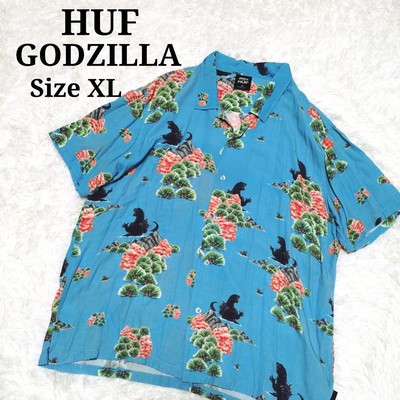 Huf Godzilla Aloha Shirt XL Japanese Pattern Rayon Used Rare-image