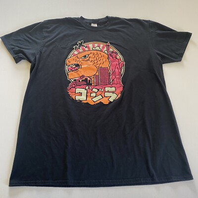 Godzilla Mens Japanese Style T-Shirt Size 2XL  Black - Lady Liberty Trendy-image