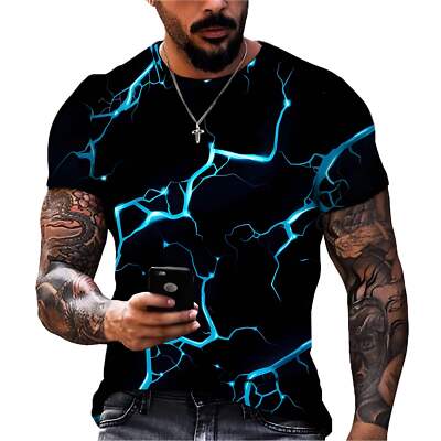 Men's Summer Casual T-shirt with Cool Lightning Design in Various Sizes and Colo-image