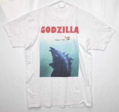 Godzilla T-Shirt JAWS Movie Poster Parody style white M ? Ships free and Fast-image