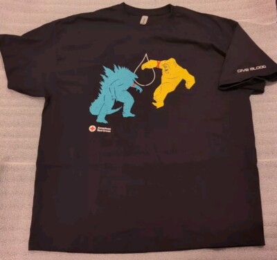 2XL ! Godzilla x Kong -New Empire, Red Cross, Black, 2024 blood donation Shirt-image