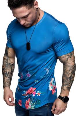 Floral Print Men's Round Neck Short Sleeve T-shirt in Multiple Colors Lightweigh-image