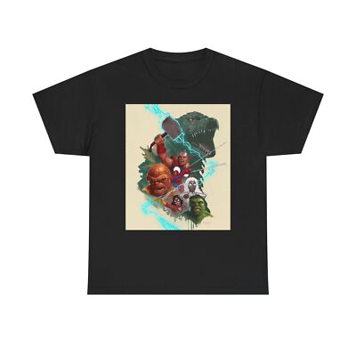 Avengers & Godzilla Unisex Heavy Cotton Tee, Superhero T-Shirt, Comic Book Fan-image