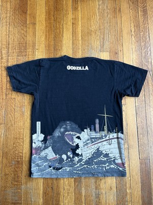 Vintage Toho Godzilla Shirt Mens XL Graphic Print Kaiju Wave Art Cotton Black-image