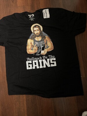 NEW LIMITED Hallowed Be Thy Gains Jesus Weight Lifting Workout Gift T-Shirt-image