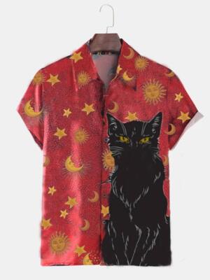 Black Cat Hawaiian 3D Unique Beach Hawaiian Shirts Summer Short Sleeve Us Size-image