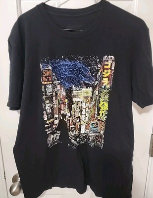 Men’s Threadless Kaiju City Design Godzilla and Samurai T-Shirt Black Size Large-image