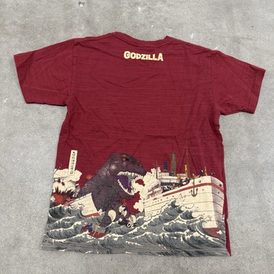Godzilla Movie Promo Tee Shirt Ukiyoe Japanese Traditional Print Red Size Large-image