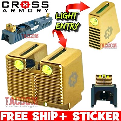 Cross Armory GOLD TALL Suppressor Height Sights Fr GL0CK 17 19 22 23 FIBER OPTIC-image