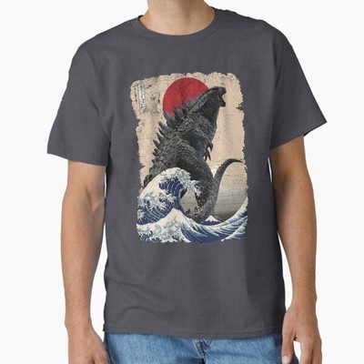 Godzilla Surfing The Great Wave by Hokusai Fu T-Shirt Made in US/AUS Size S-2XL-image