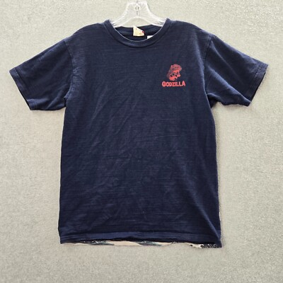 Godzilla x Hokusai Ukiyoe Men Shirt Medium Blue The Great Wave Kanagawa Graphic-image