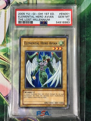YUGIOH! PSA 10 Gem MT 2005 Elemental Hero Avian TLM-EN001 1st Edition-image
