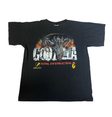 Vintage Godzilla Total Destruction T-Shirt Size M Black Double Sided 90s-image