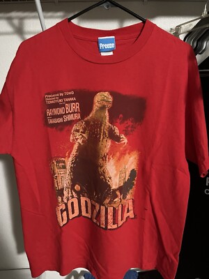 VTG Godzilla Shirt Mens L RedGraphic  Movie Promo Poster TOHO Y2K 2000s Freeze-image