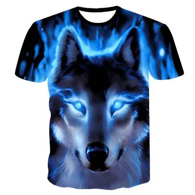 Korean Style Loose Fit Short Sleeve T-Shirt with Wolf Head Graphic Round Neck in-image