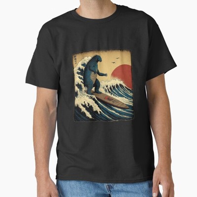 Godzilla Surfing The Great Wave by Hokusai Fu T-Shirt Made in US/AUS Size S-2XL-image