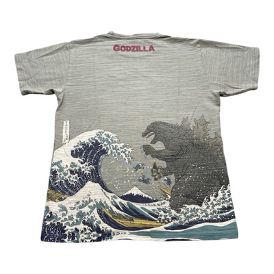 VTG Y2K Godzilla Sukajan Movie Waves Japanese Gray T-Shirt Size M-image