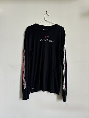 Nike Dri Fit - Long Sleeve T Shirt - “Check These…” Graphic - Size L-image