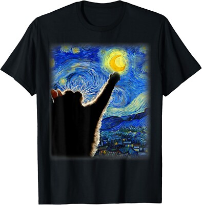 Starry Night Cat T-Shirt - Classic Fit, Cat Lover/Mom/Dad Gift-image