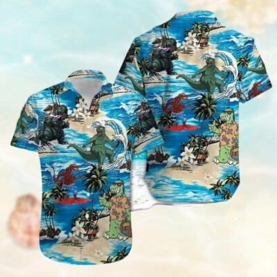 Godzilla King Of Monster Hawaiian Shirt Casual Button Down Unisex Adults Outfit-image