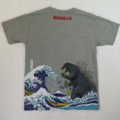 Godzilla t-shirt XL Toho terrible lizard Japan tsunami wave crashing monster-image