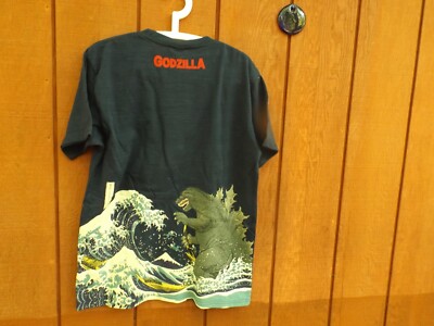 Godzilla T Shirt Graphic XL Blue Double Side Print Japanese Print-image