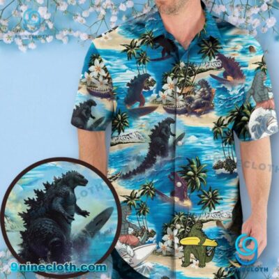 Godzilla Surfing Summer Vibes Beach 3D Hawaiian Shirt-image
