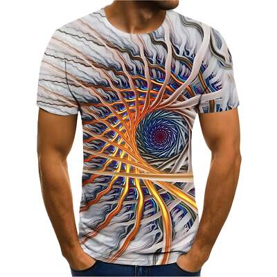 Geometric Vortex 3D Printed Short Sleeve T-shirt for Casual Wear in Multiple Siz-image
