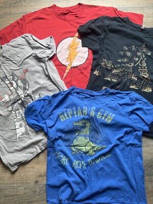 Men’s Funny Comic Graphic T Shirts - Lot Of 5 - Large- Flash Godzilla Bowser-image