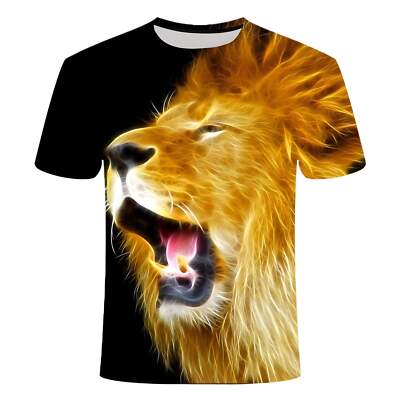 Men's 3D Printed Lion and Tiger Hip Hop T-Shirt with Round Neck and Short Sleeve-image