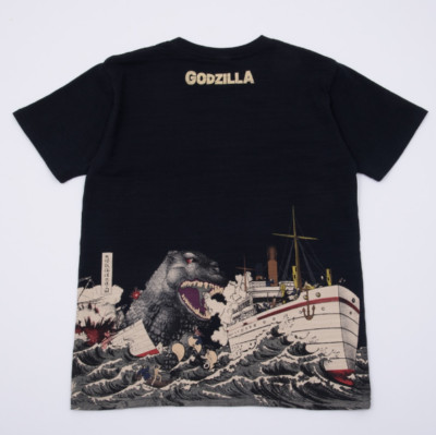 Discharge-dyed T-shirt Giant Monster Ocean Appearance Picture/Black TOHO Japan-image