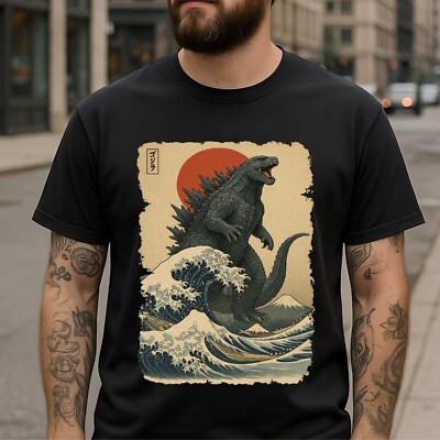Godzilla Vintage  Giant Monster Great Wave  Monster T -Shirt-image