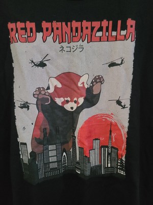 Red Pandazilla Graphic Print Black Tee Shirt, Gildan Heavy Cotton, 2XL-image