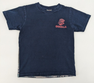 Godzilla Ukiyoe Wave Toho Short Sleeve T Shirt Blue Kids Size 130 (US 8)-image