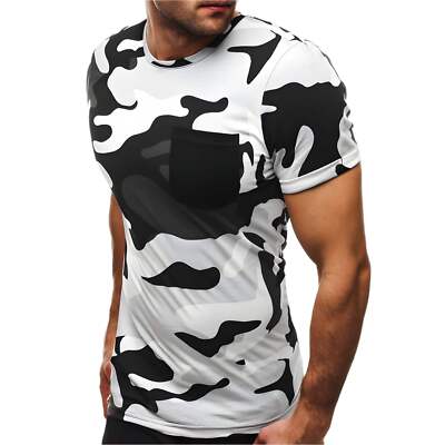 Slim Fit Men's Casual Round Neck Short Sleeve T-Shirt in White Green Khaki Flora-image