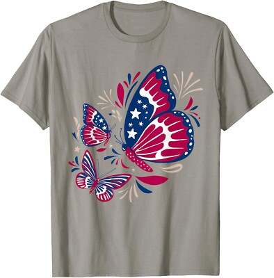 Patriotic American Flag Butterflies Fireworks 4th Of July T-Shirt-image