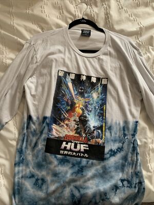 Godzilla & Huf Black Dinosaur Graphic Long Sleeve Shirt Men's Size M-image