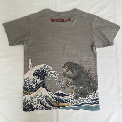 Godzilla T Shirt US Med Gray Premium Hokusai Wave Tokyo Japan Made Mothra 2631-image