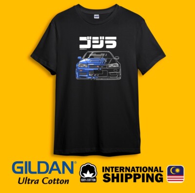 Nis s4n Skyline GT-R34 Godzilla Car JDM  Black Heavy Cotton Size S-3XL T-shirt-image