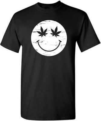 Smiley face Graphic Tees for Unisex, Weed Smiley face T Shirt-image